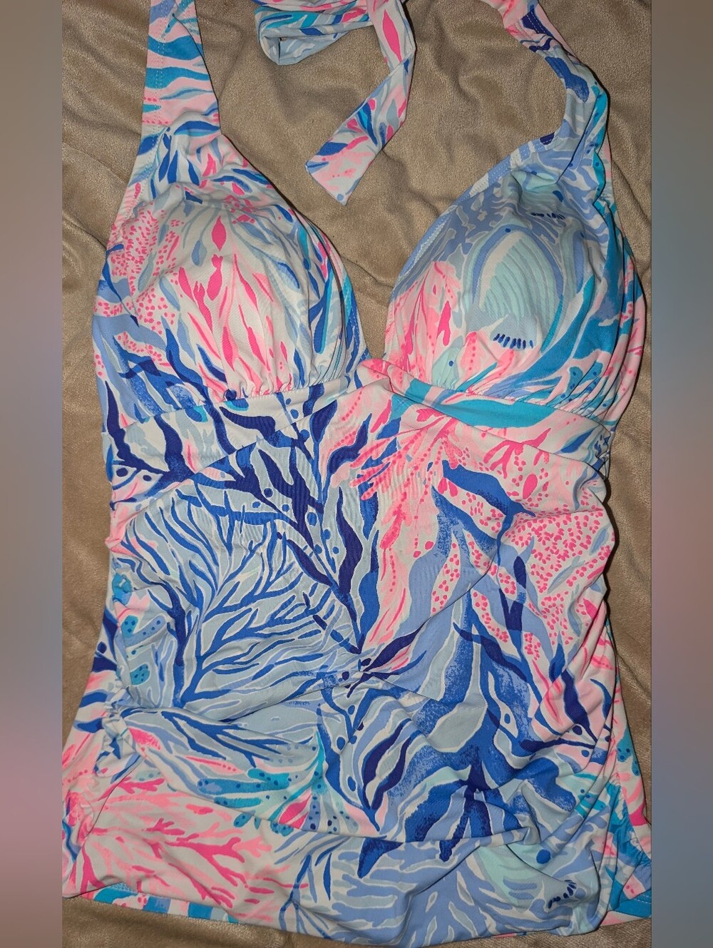 NWOT Lilly Pulitzer Bliss Halter Tankini Top Kaleidoscope Coral Size 8 SwimSuit